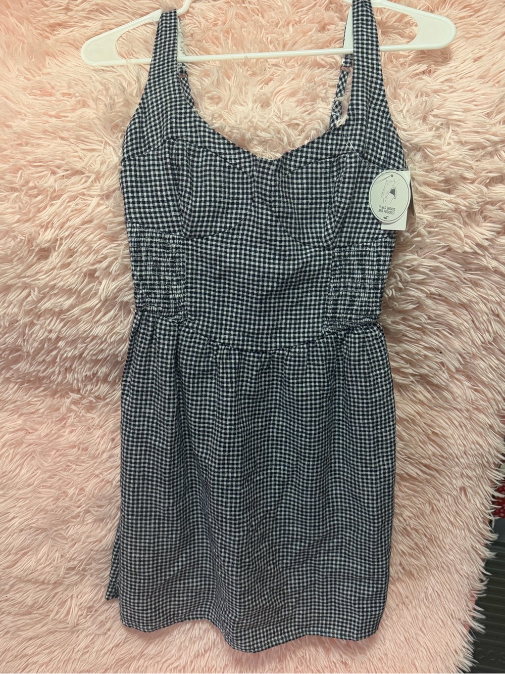 NWT Hollister Navy and White Gingham Mini Dress